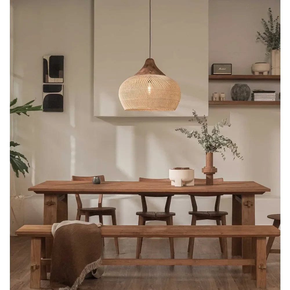 Beige Rattan - Pendelleuchte: Wabi - Sabi - Kronleuchter für Esszimmer & Wohnzimmer - ApolettaApoletta