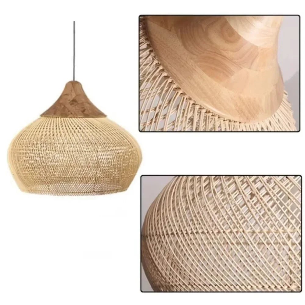 Beige Rattan - Pendelleuchte: Wabi - Sabi - Kronleuchter für Esszimmer & Wohnzimmer - ApolettaApoletta