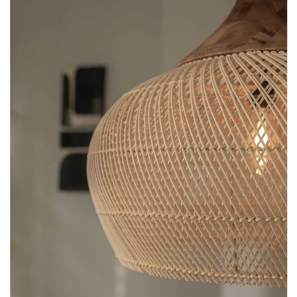 Beige Rattan - Pendelleuchte: Wabi - Sabi - Kronleuchter für Esszimmer & Wohnzimmer - ApolettaApoletta