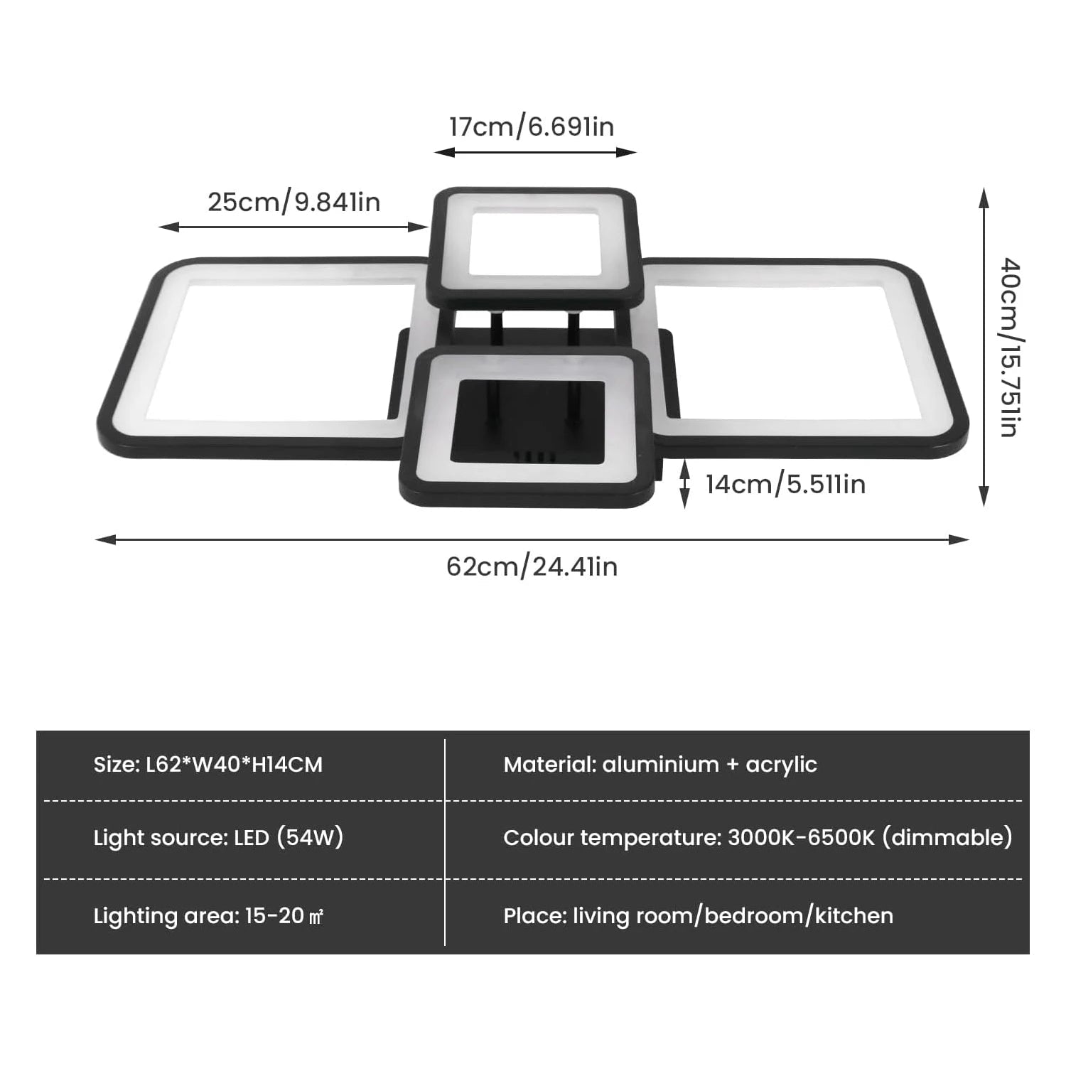 Moderne dimmbare LED - Deckenleuchte: Kreatives rechteckiges Design mit 54W & Fernbedienung - ApolettaApoletta