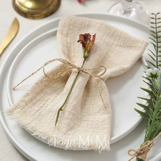 10er - Set Rustikale Vintage - Servietten: Baumwoll - Leinen für Hochzeit & Tischdeko - ApolettaApoletta