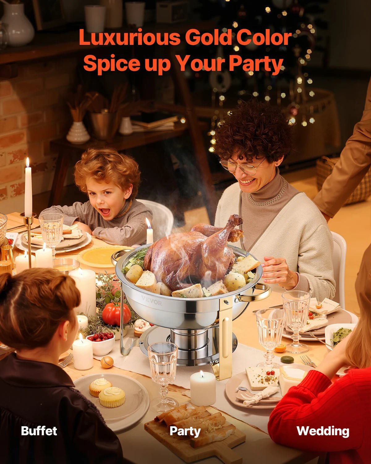 4er - Set Chafing - Dish - Buffet: Runder Speisewärmer aus Edelstahl für Bankette und Partys - ApolettaApoletta