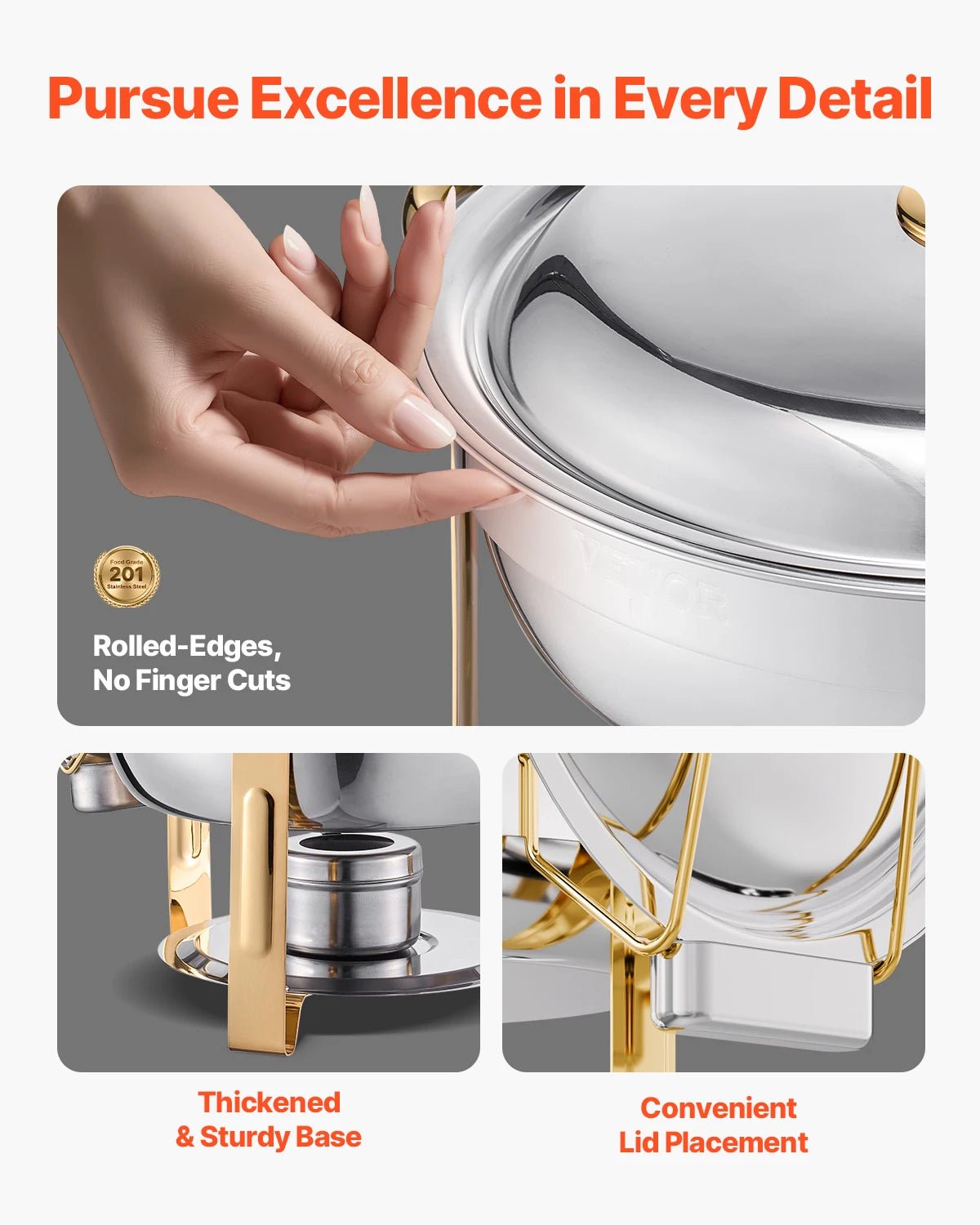 4er - Set Chafing - Dish - Buffet: Runder Speisewärmer aus Edelstahl für Bankette und Partys - ApolettaApoletta