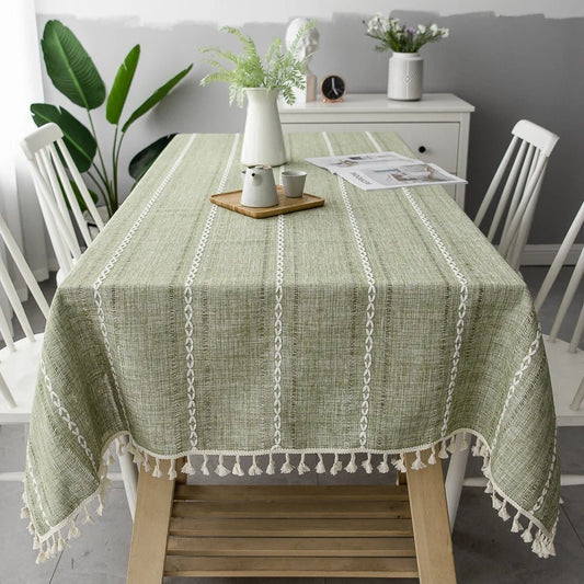 Leinen - Tischdecke mit Quasten: Schmutzabweisend und stilvoll für Küche und Esszimmer - ApolettaApoletta