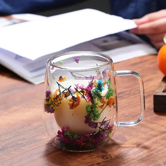 Doppelwandige Glastassen: 250/390 ml mit getrockneten Blumen für Kaffee, Tee & Saft - ApolettaApoletta