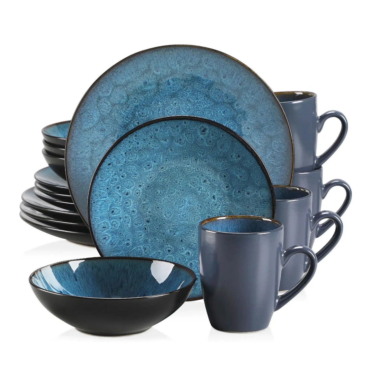 Vintage - Geschirr - Set: 16/32/48 - teilig aus Keramik in Blau & Braun - ApolettaApoletta