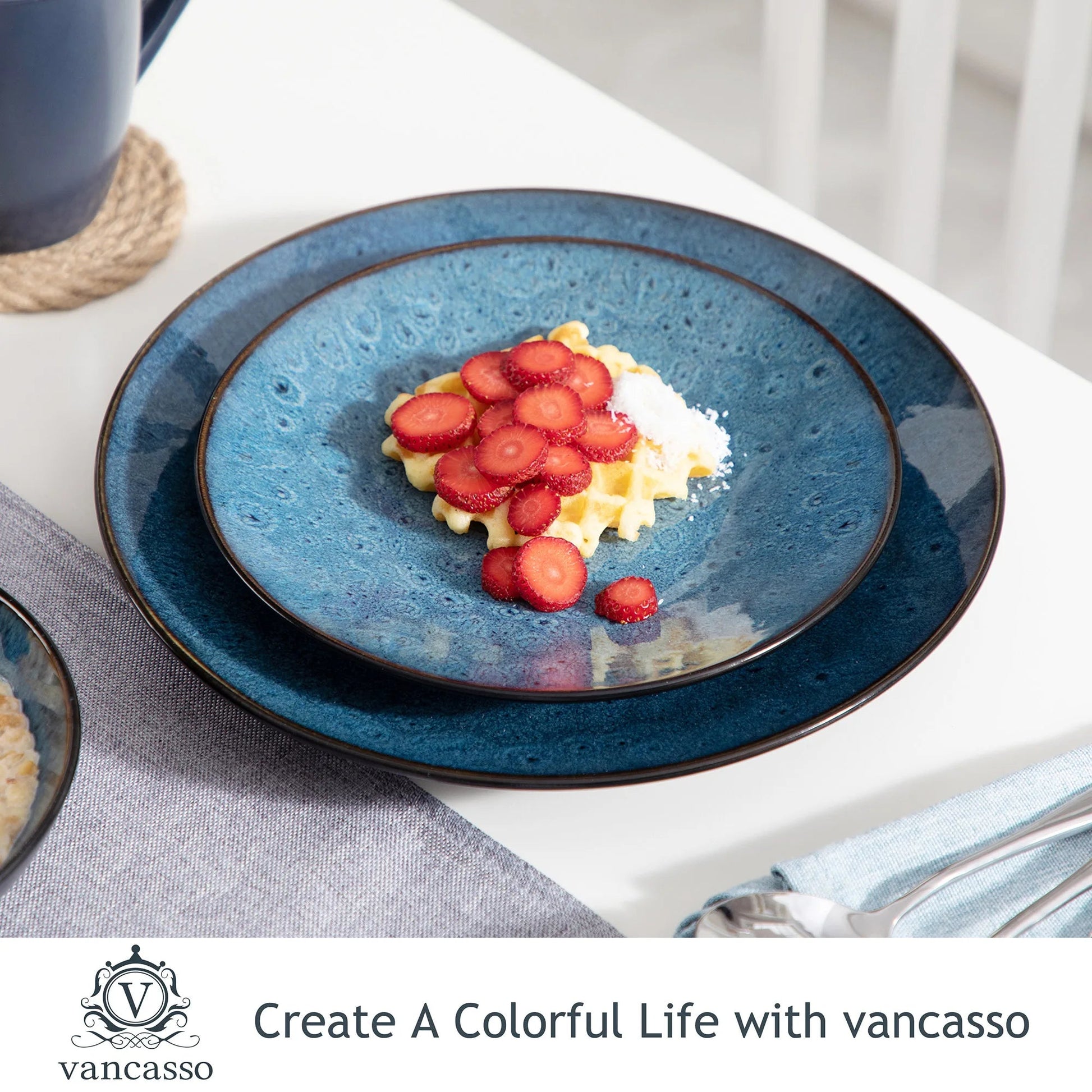 Vintage - Geschirr - Set: 16/32/48 - teilig aus Keramik in Blau & Braun - ApolettaApoletta