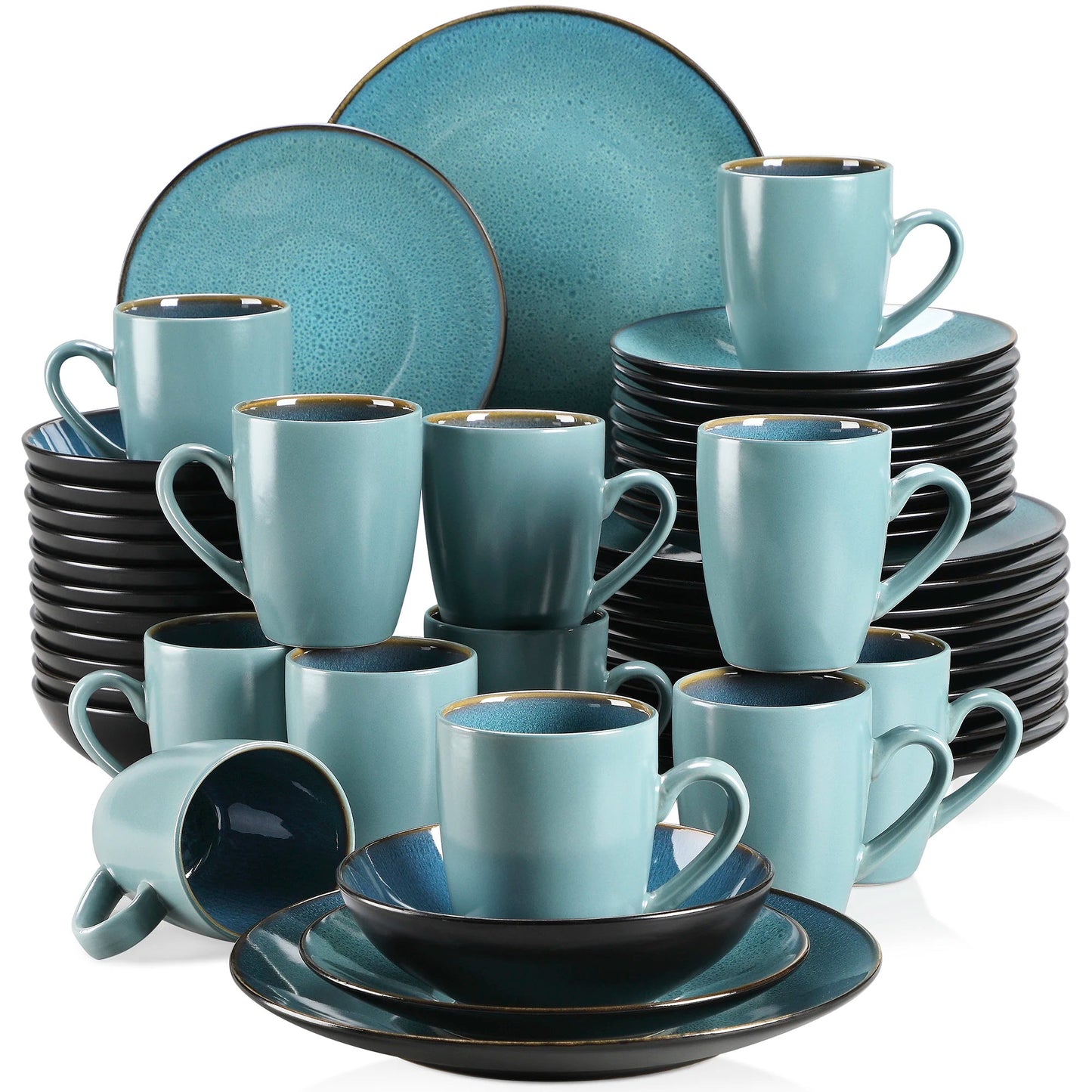 Vintage - Geschirr - Set: 16/32/48 - teilig aus Keramik in Blau & Braun - ApolettaApoletta