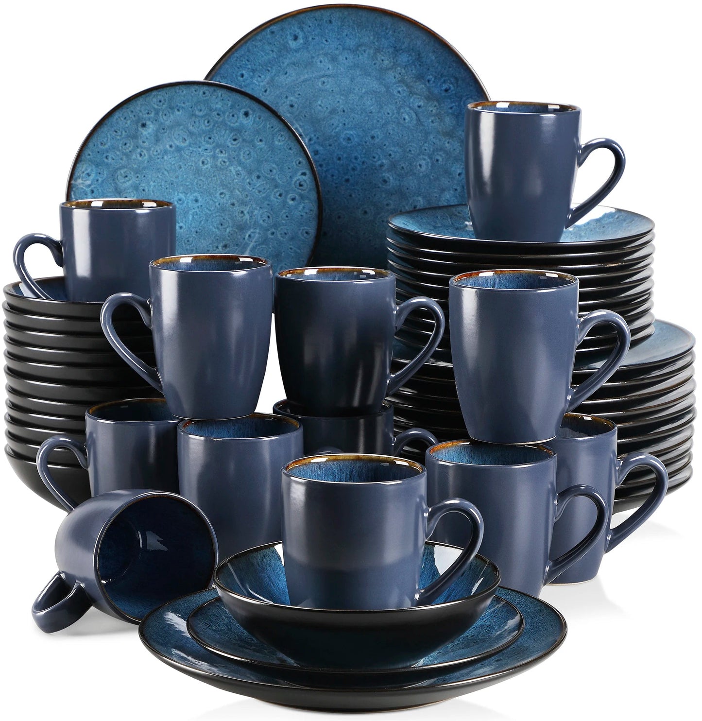 Vintage - Geschirr - Set: 16/32/48 - teilig aus Keramik in Blau & Braun - ApolettaApoletta