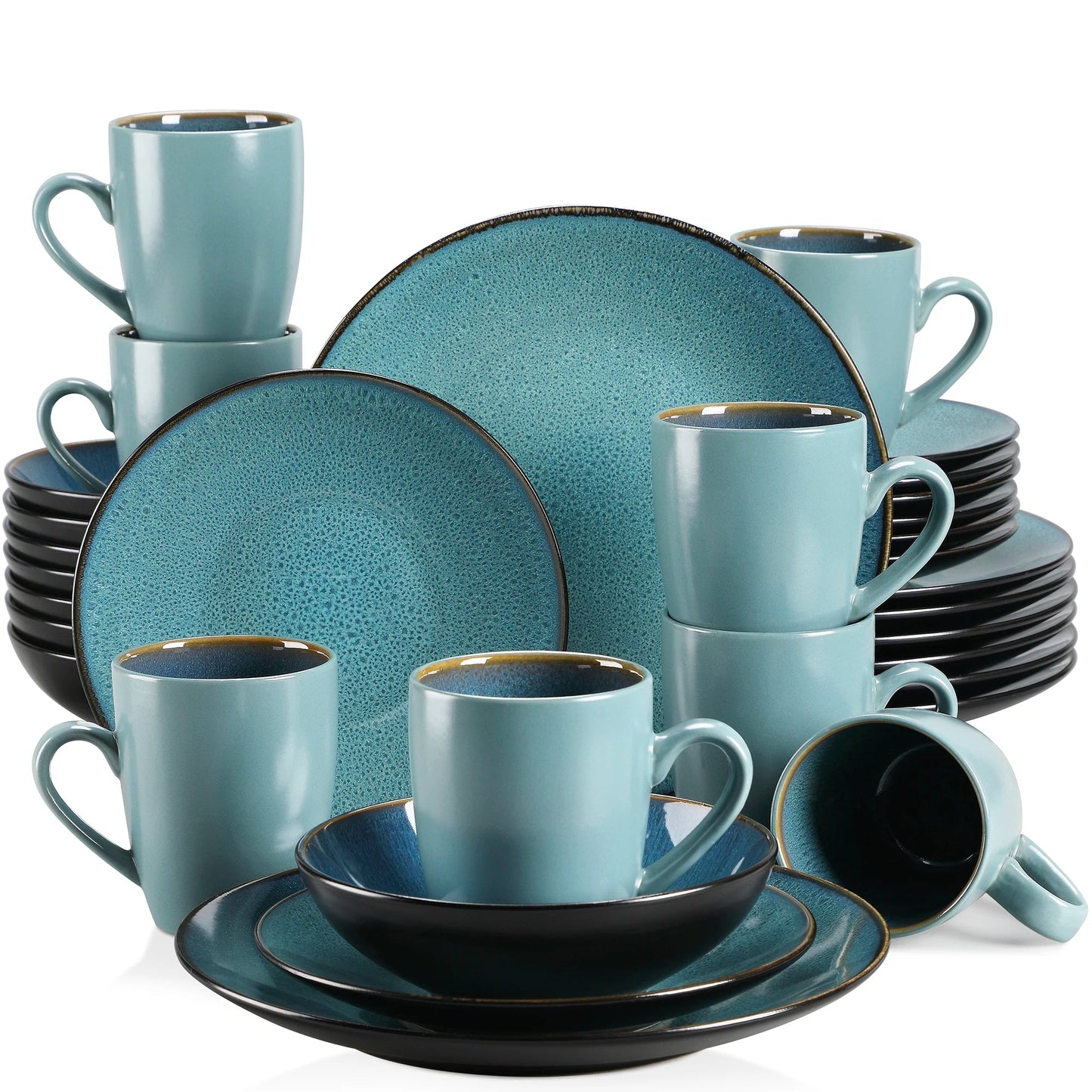 Vintage - Geschirr - Set: 16/32/48 - teilig aus Keramik in Blau & Braun - ApolettaApoletta