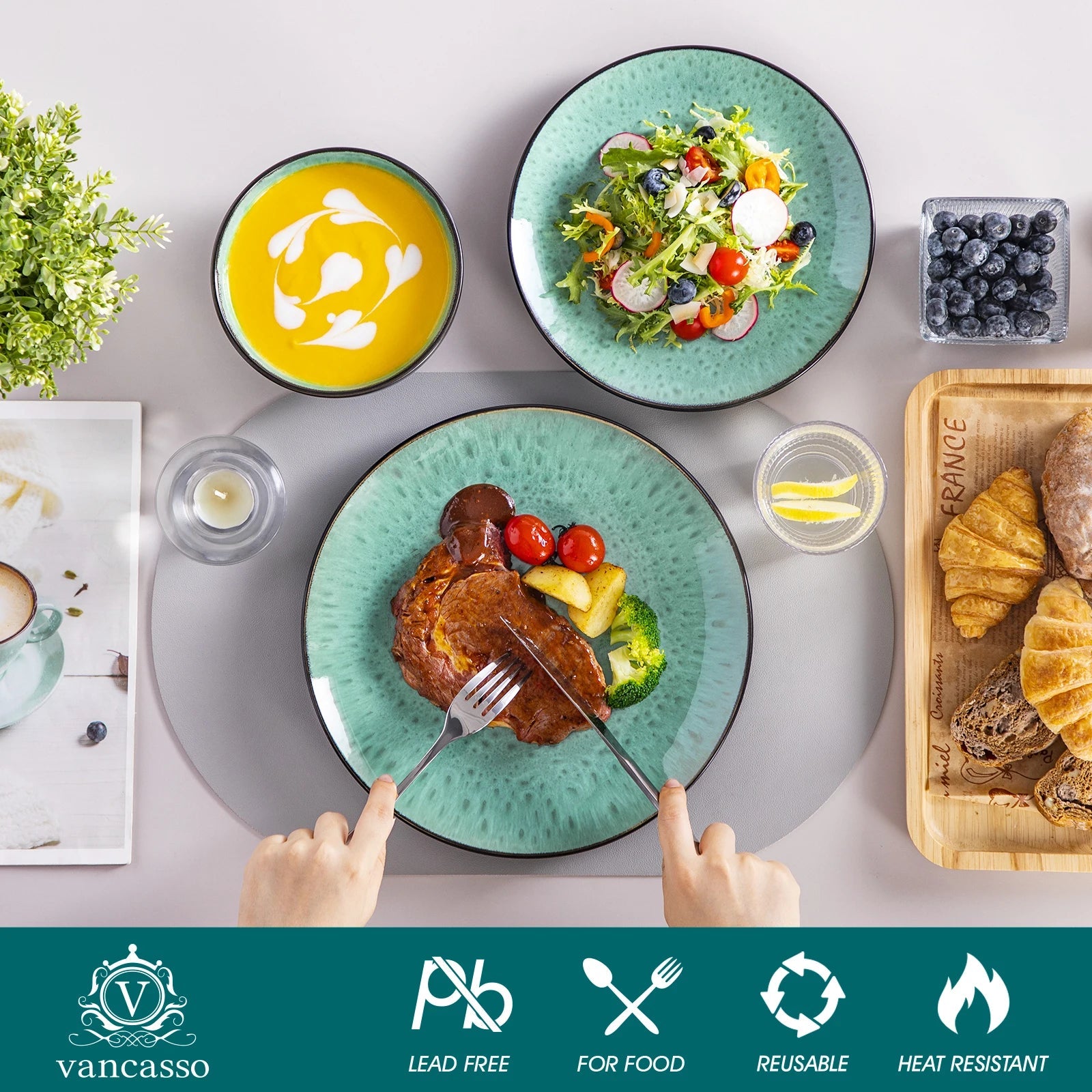 Keramik - Geschirr - Set: 12 - teilig aus Steinzeug für 4 Personen - ApolettaApoletta