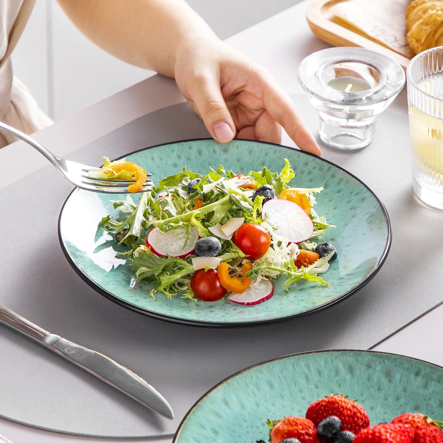 Keramik - Geschirr - Set: 12 - teilig aus Steinzeug für 4 Personen - ApolettaApoletta