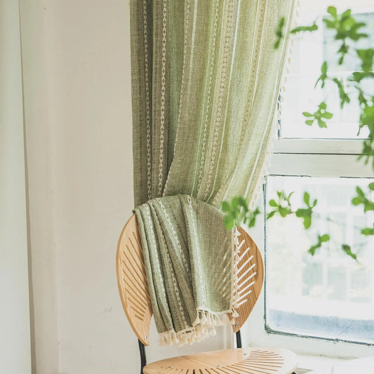 Boho - Vorhang mit Quasten: Stickerei & Vintage - Design für Schlafzimmer, Esszimmer & Küche - ApolettaApoletta