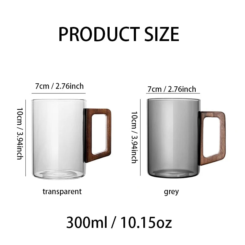 Glas - Tassen mit Walnuss - Griff: 2er - /4er - /6er - Set hitzebeständige Becher für Kaffee & Tee (300 ml) - ApolettaApoletta