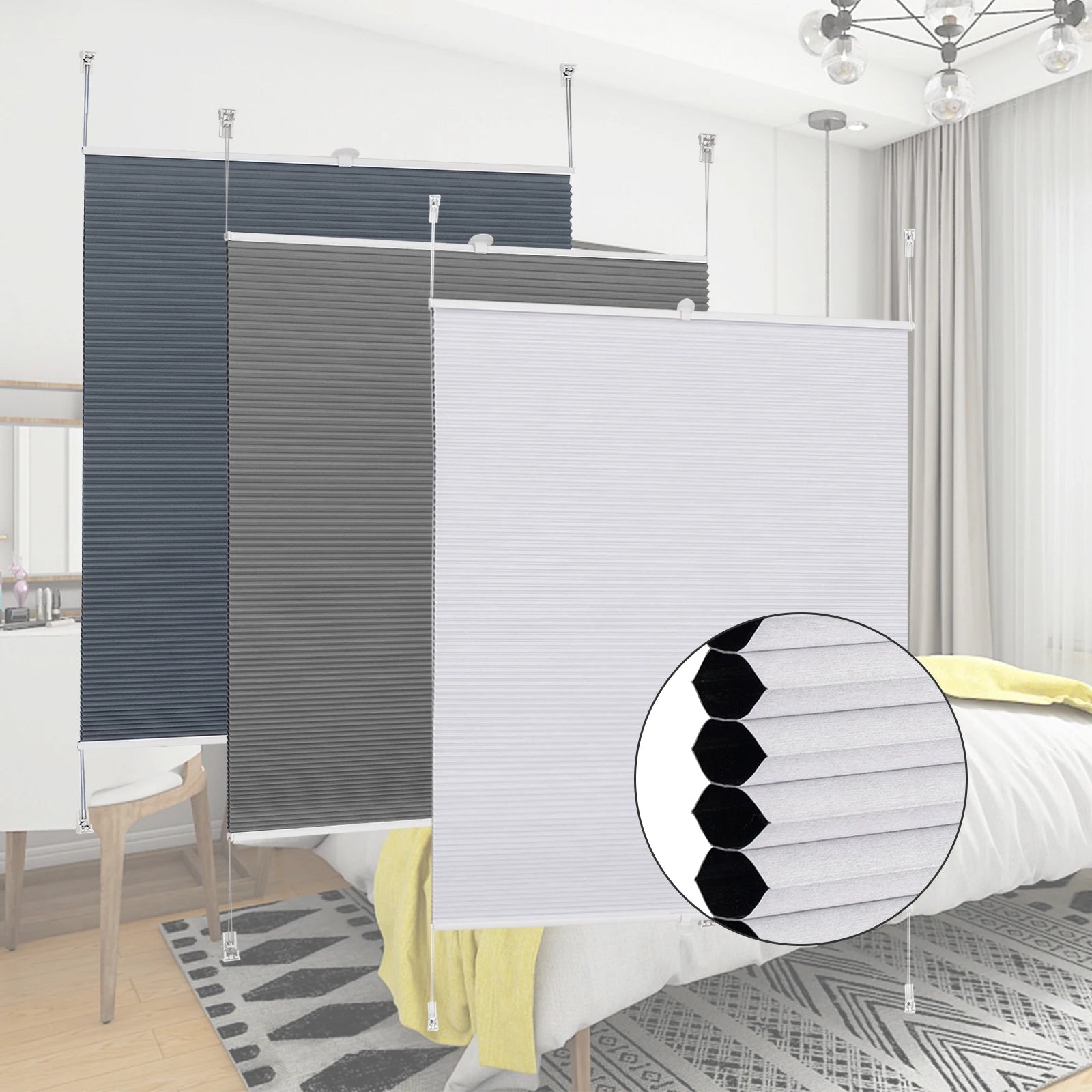 Waben - Plissee - Rollo: Anti - Solar - & Verdunkelungs - Rollo ohne Bohren für Fenster & Türen - ApolettaApoletta
