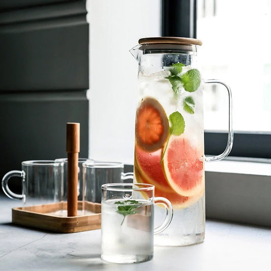 Verdickter Glaskessel mit Bambusdeckel: 1000/1500 ml Kanne mit Filter für Tee, Saft und Kaffee - ApolettaApoletta