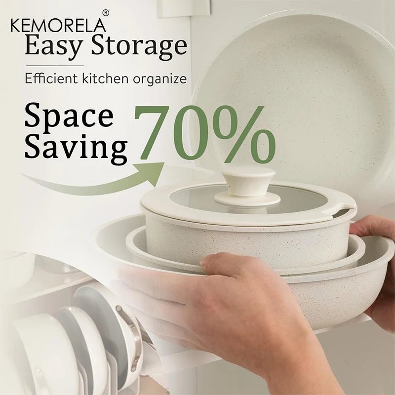 11 - teiliges Töpfe - & Pfannen - Set: Antihaft - Kochgeschirr mit abnehmbarem Griff für Induktion & Ofen - ApolettaApoletta