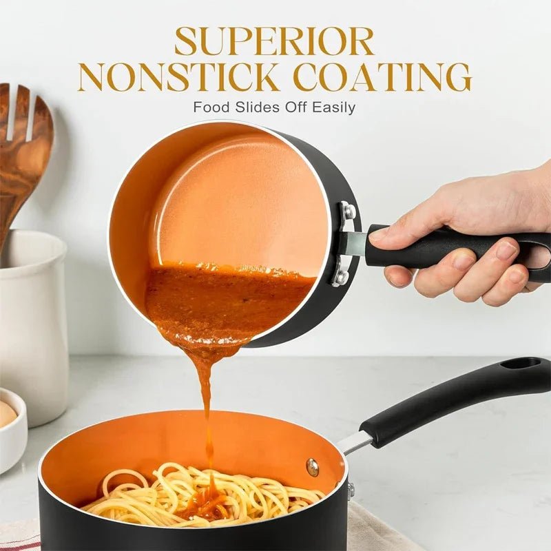 Keramik - Topf - Set (3 - teilig): Antihaftbeschichtet & mit Deckel für Saucen, Milch & Suppen - ApolettaApoletta