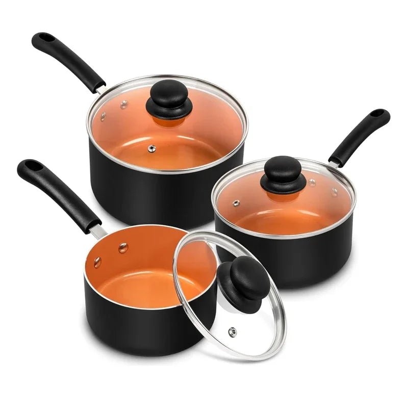 Keramik - Topf - Set (3 - teilig): Antihaftbeschichtet & mit Deckel für Saucen, Milch & Suppen - ApolettaApoletta