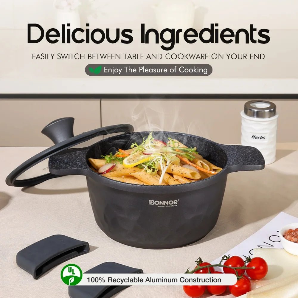 12 - teiliges Küchen - Kochset: Antihaft - Töpfe & Pfannen mit Dampfgarer - Set - ApolettaApoletta