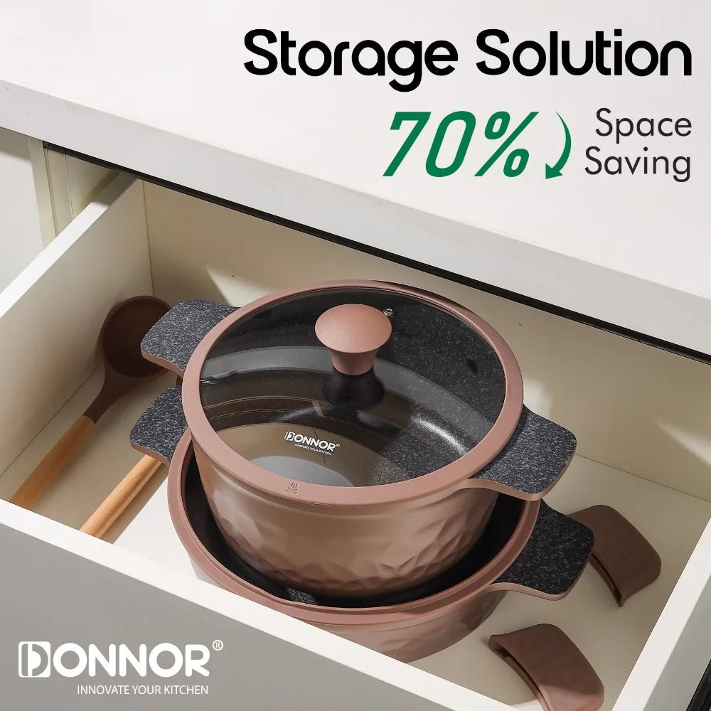 12 - teiliges Küchen - Kochset: Antihaft - Töpfe & Pfannen mit Dampfgarer - Set - ApolettaApoletta