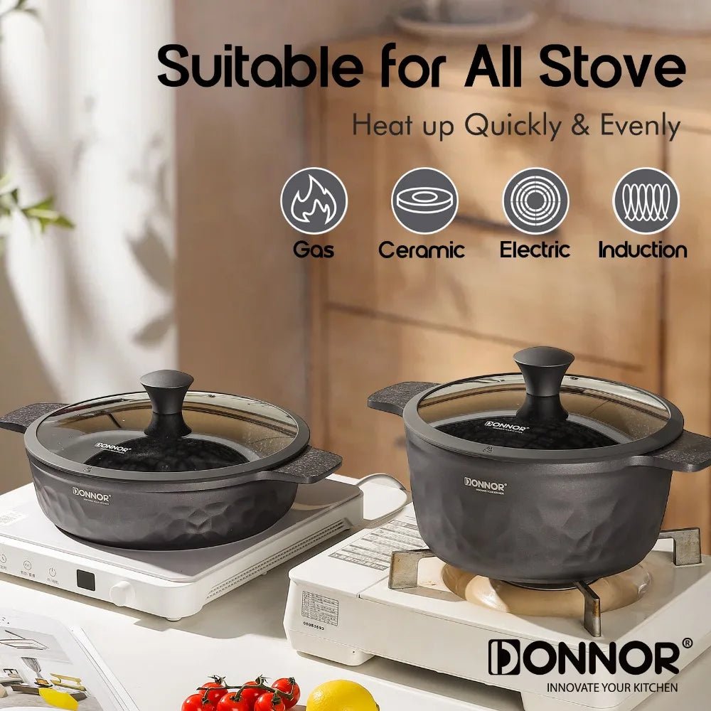 12 - teiliges Küchen - Kochset: Antihaft - Töpfe & Pfannen mit Dampfgarer - Set - ApolettaApoletta