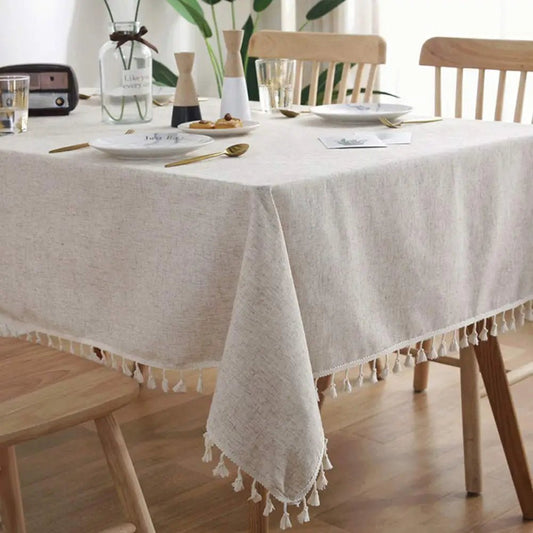 Leinen - Tischdecke mit Quasten: Staubdicht & stilvoll für Küche und Esszimmer - ApolettaApoletta