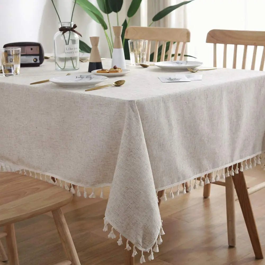 Leinen - Tischdecke mit Quasten: Staubdicht & stilvoll für Küche und Esszimmer - ApolettaApoletta