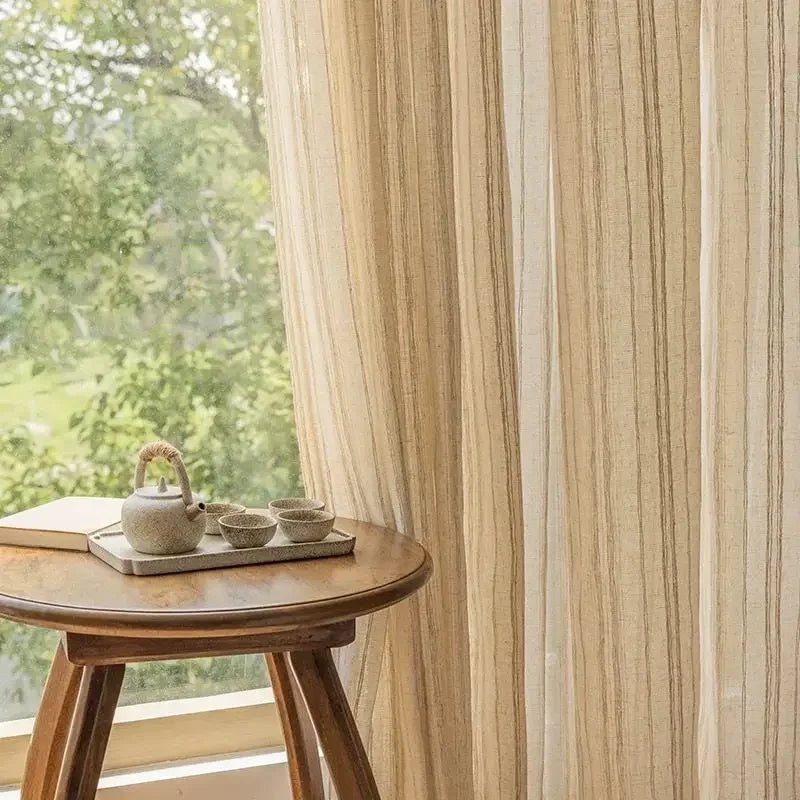 Japanische Retro - Vorhänge: Beige Baumwoll - Leinen mit Streifen für Wohnzimmer & Schlafzimmer - ApolettaApoletta