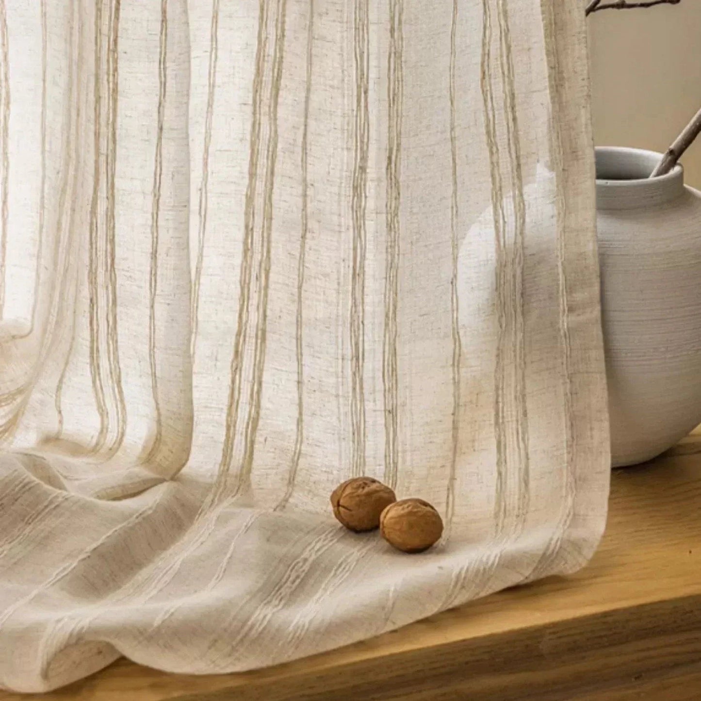 Japanische Retro - Vorhänge: Beige Baumwoll - Leinen mit Streifen für Wohnzimmer & Schlafzimmer - ApolettaApoletta
