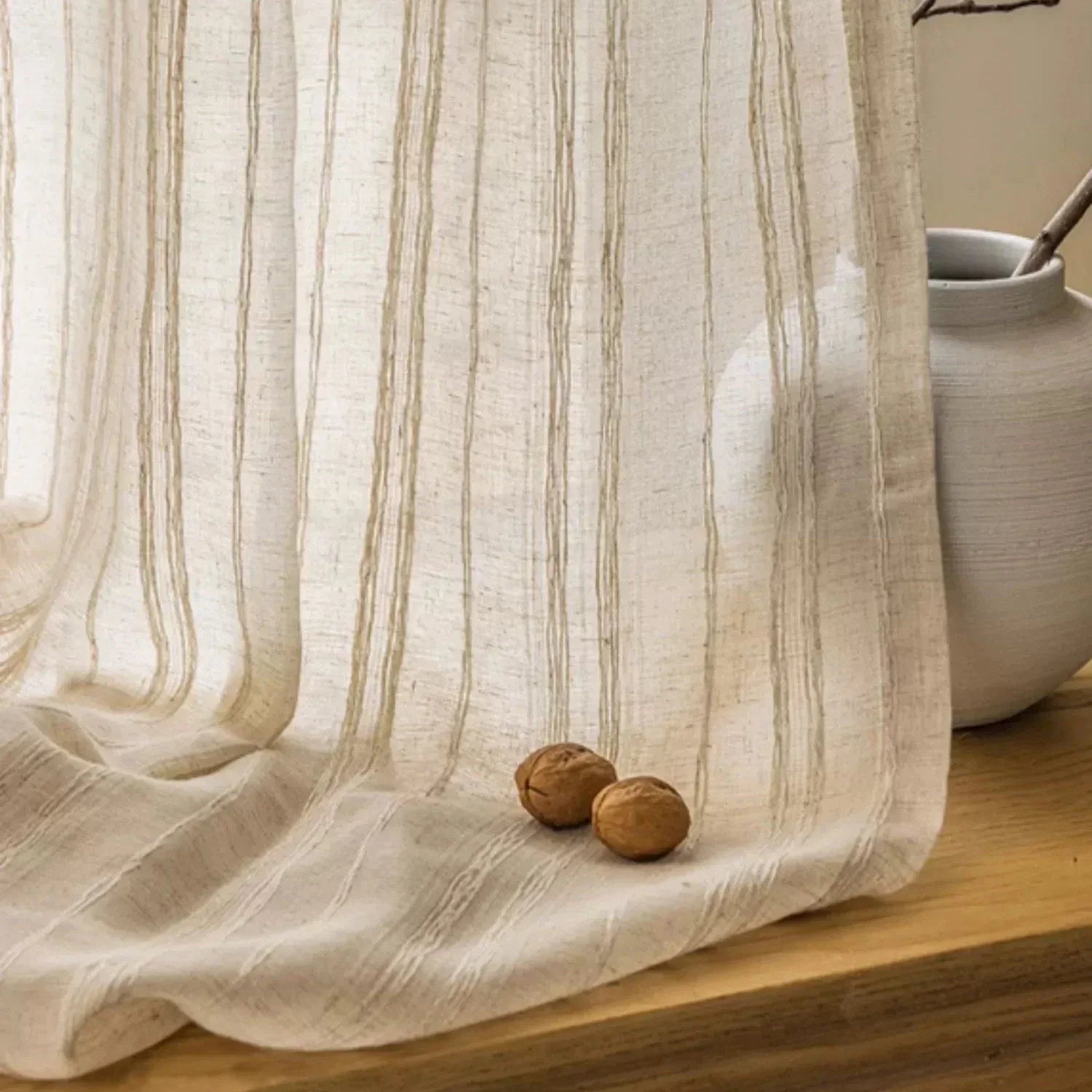 Japanische Retro - Vorhänge: Beige Baumwoll - Leinen mit Streifen für Wohnzimmer & Schlafzimmer - ApolettaApoletta