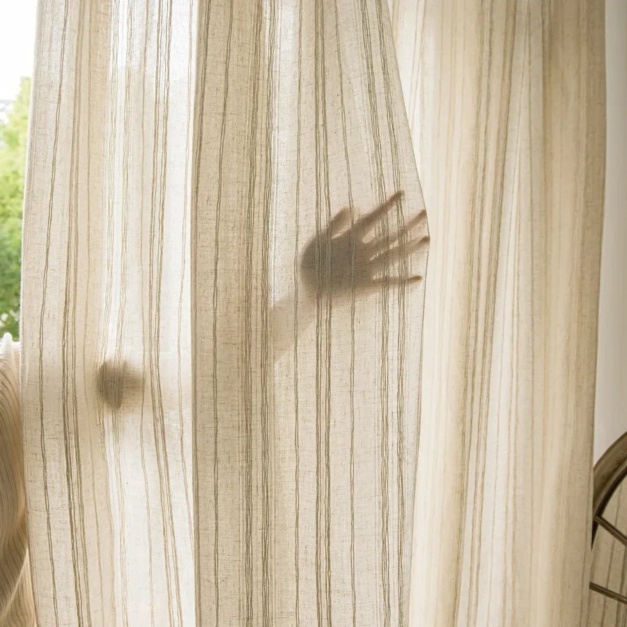 Japanische Retro - Vorhänge: Beige Baumwoll - Leinen mit Streifen für Wohnzimmer & Schlafzimmer - ApolettaApoletta
