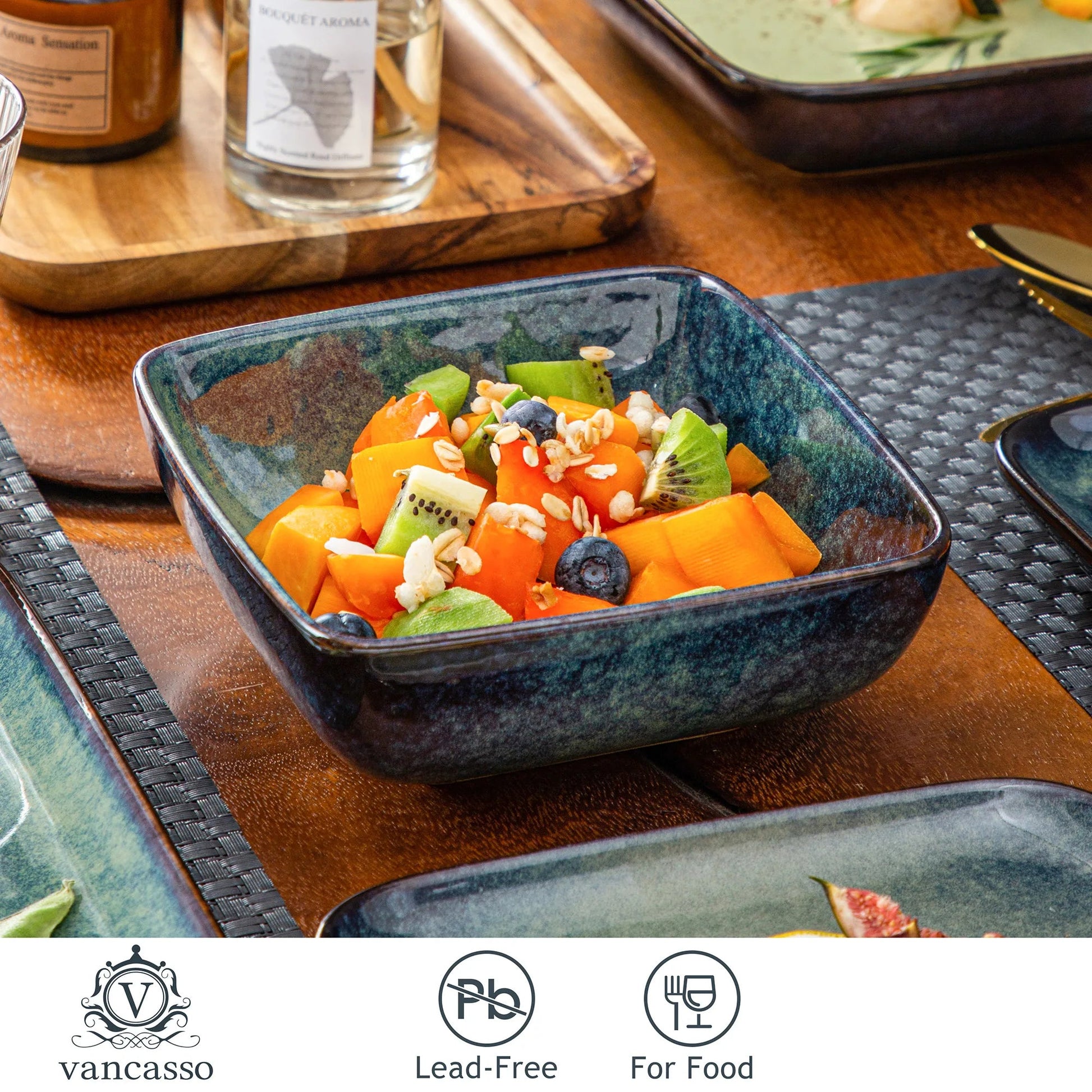 Keramik - Geschirr - Set (16 - teilig): Ofenglasur in Grün für 4 Personen - ApolettaApoletta