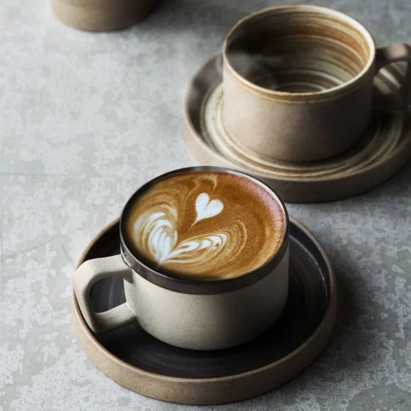 Japanisches Steinzeug - Kaffeetassen - Set: 350 ml, handgefertigt & im Retro - Stil - ApolettaApoletta