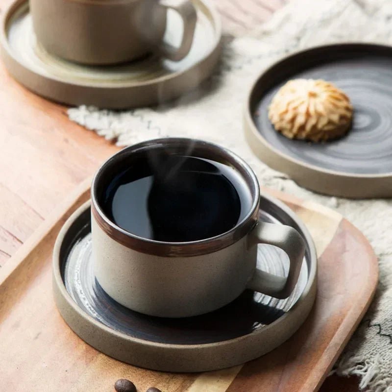 Japanisches Steinzeug - Kaffeetassen - Set: 350 ml, handgefertigt & im Retro - Stil - ApolettaApoletta