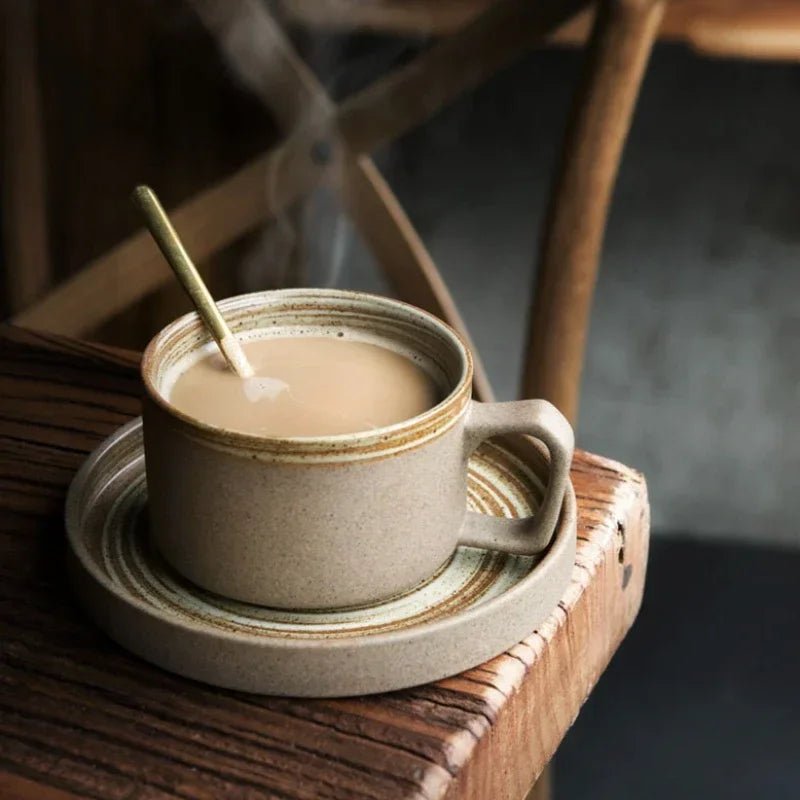 Japanisches Steinzeug - Kaffeetassen - Set: 350 ml, handgefertigt & im Retro - Stil - ApolettaApoletta