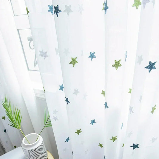 Grüner Sternen - Tüllvorhang: Bestickte Mesh - Gardine für Wohnzimmer, Balkon & Kinderzimmer - ApolettaApoletta