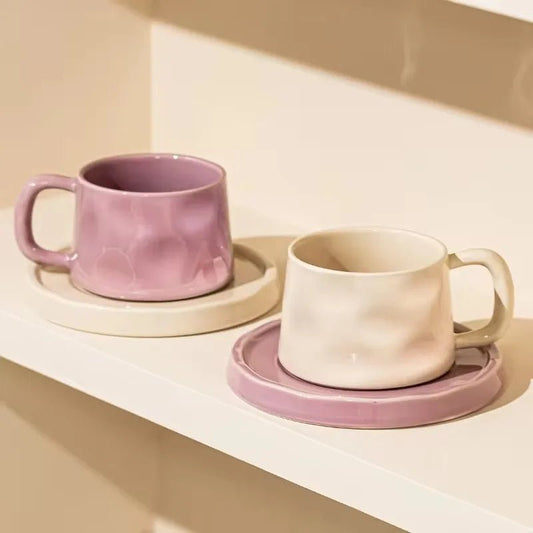 Keramik - Kaffeetasse mit Untertasse: 300 ml Becher für Frühstück, Latte & Tee - ApolettaApoletta