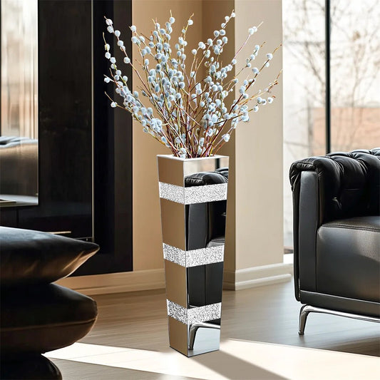 Moderne Bodenvase: Dekorative Spiegel - Vase in Kristall - Silber für Blumen - Arrangements - ApolettaApoletta