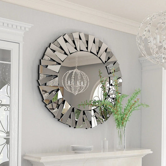 Runder 32" Sunburst - Wandspiegel: Dekorative Wandmontage aus silbernem Glas - ApolettaApoletta