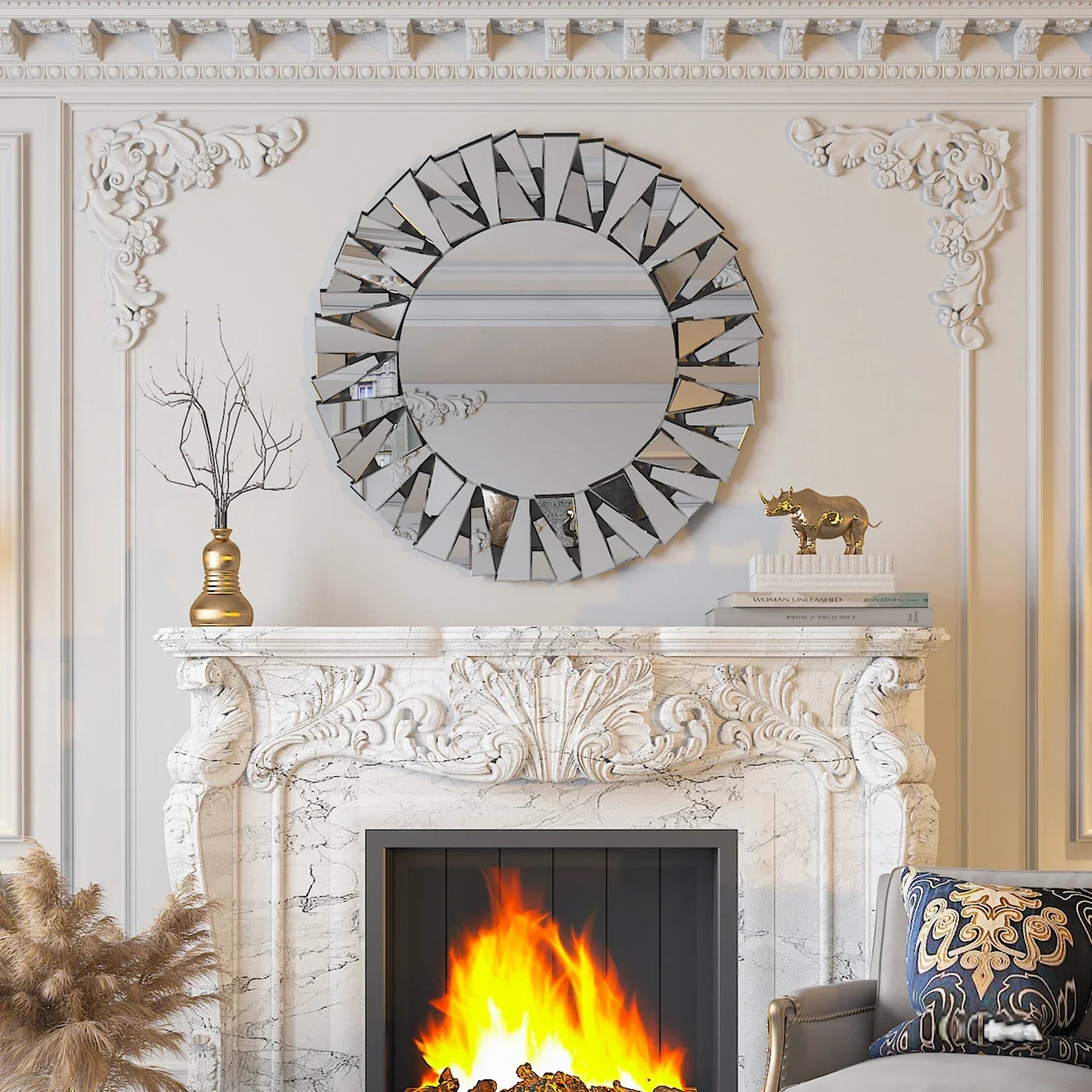 Runder 32" Sunburst - Wandspiegel: Dekorative Wandmontage aus silbernem Glas - ApolettaApoletta