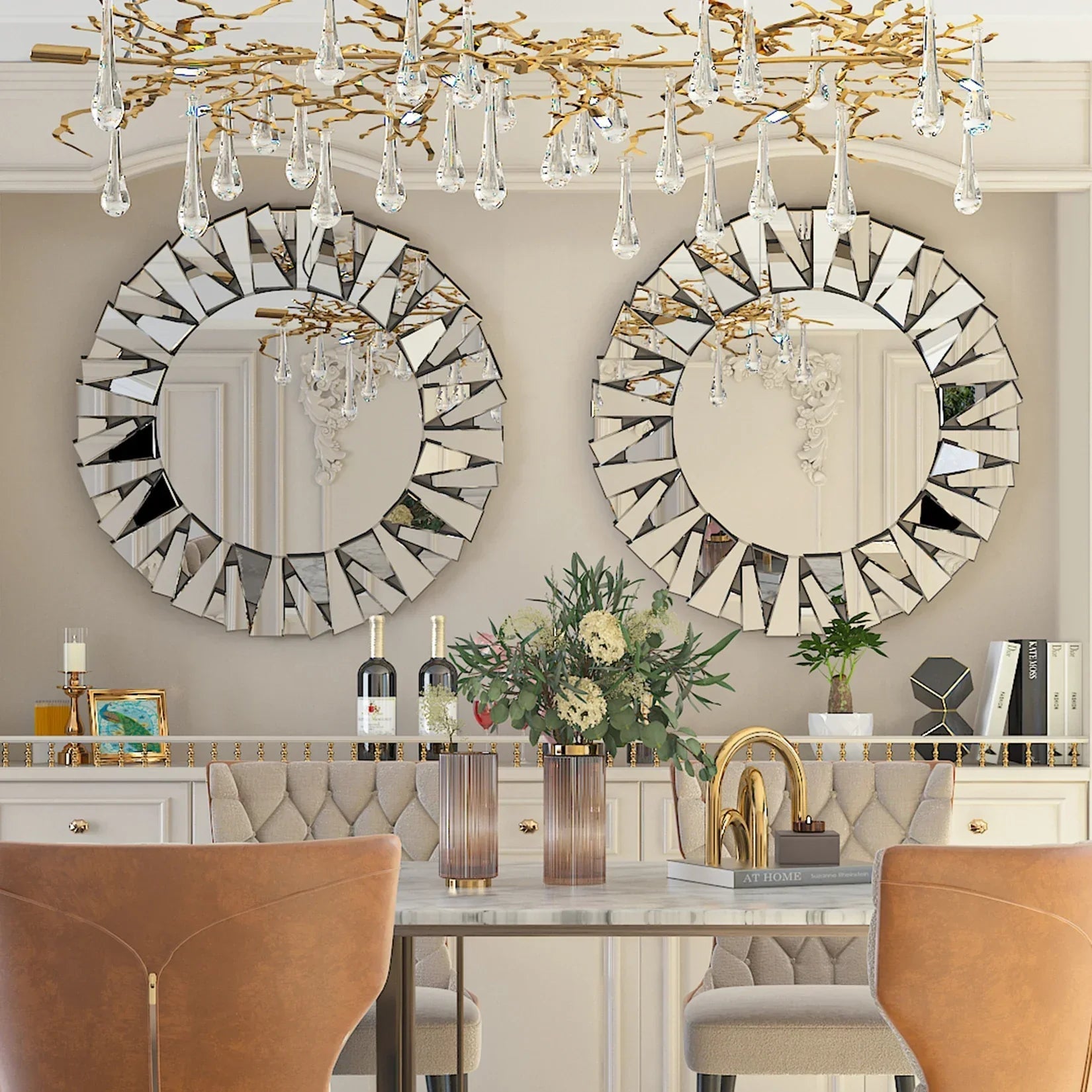 Runder 32" Sunburst - Wandspiegel: Dekorative Wandmontage aus silbernem Glas - ApolettaApoletta