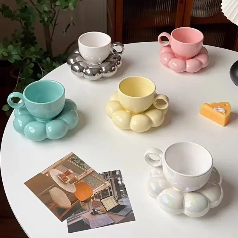Keramik - Kaffeebecher - Set mit Wolken - Untertasse - ApolettaApoletta