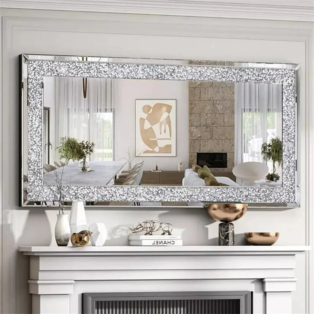 Kristall - Crush - Wandspiegel (120x60 cm): Rechteckig mit Diamant - Effekt für Bad, Schlafzimmer & Wohnzimmer - ApolettaApoletta