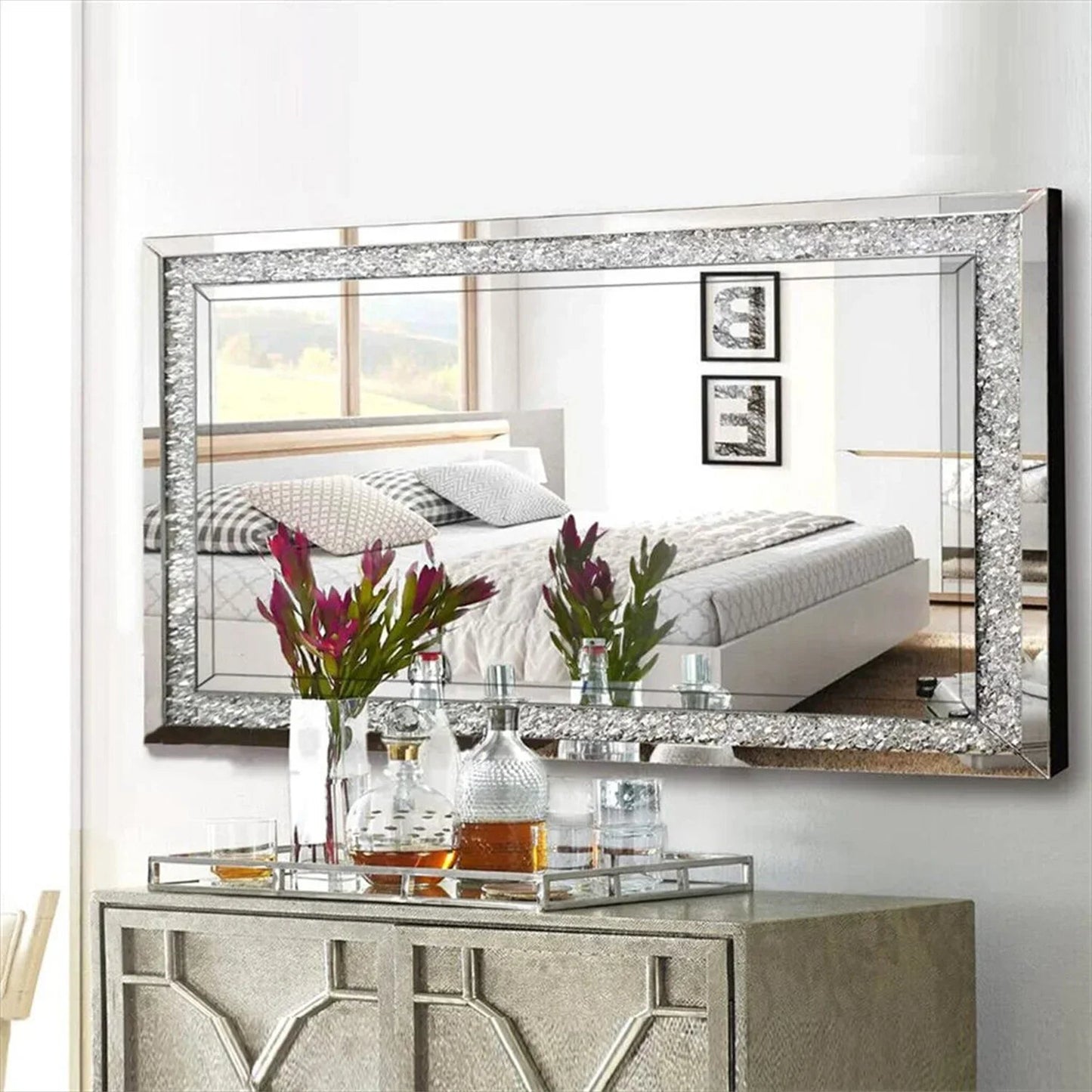 Kristall - Crush - Wandspiegel (120x60 cm): Rechteckig mit Diamant - Effekt für Bad, Schlafzimmer & Wohnzimmer - ApolettaApoletta