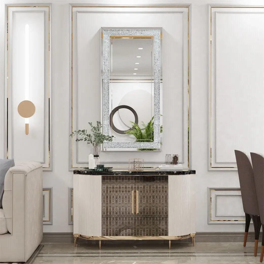 Kristall - Crush - Wandspiegel (120x60 cm): Rechteckig mit Diamant - Effekt für Bad, Schlafzimmer & Wohnzimmer - ApolettaApoletta