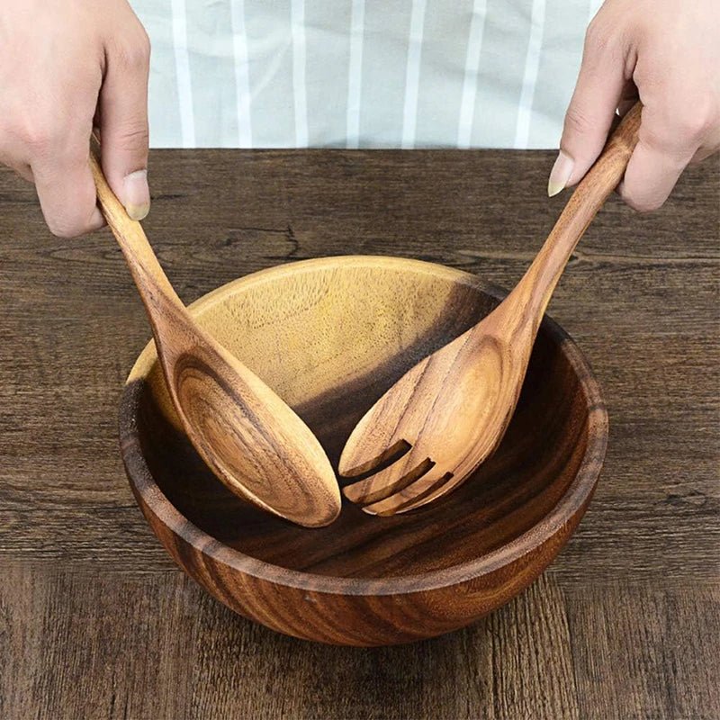 Holz - Salat - Besteck - Set: Löffel & Gabel mit langem Griff für stilvolles Servieren - ApolettaApoletta