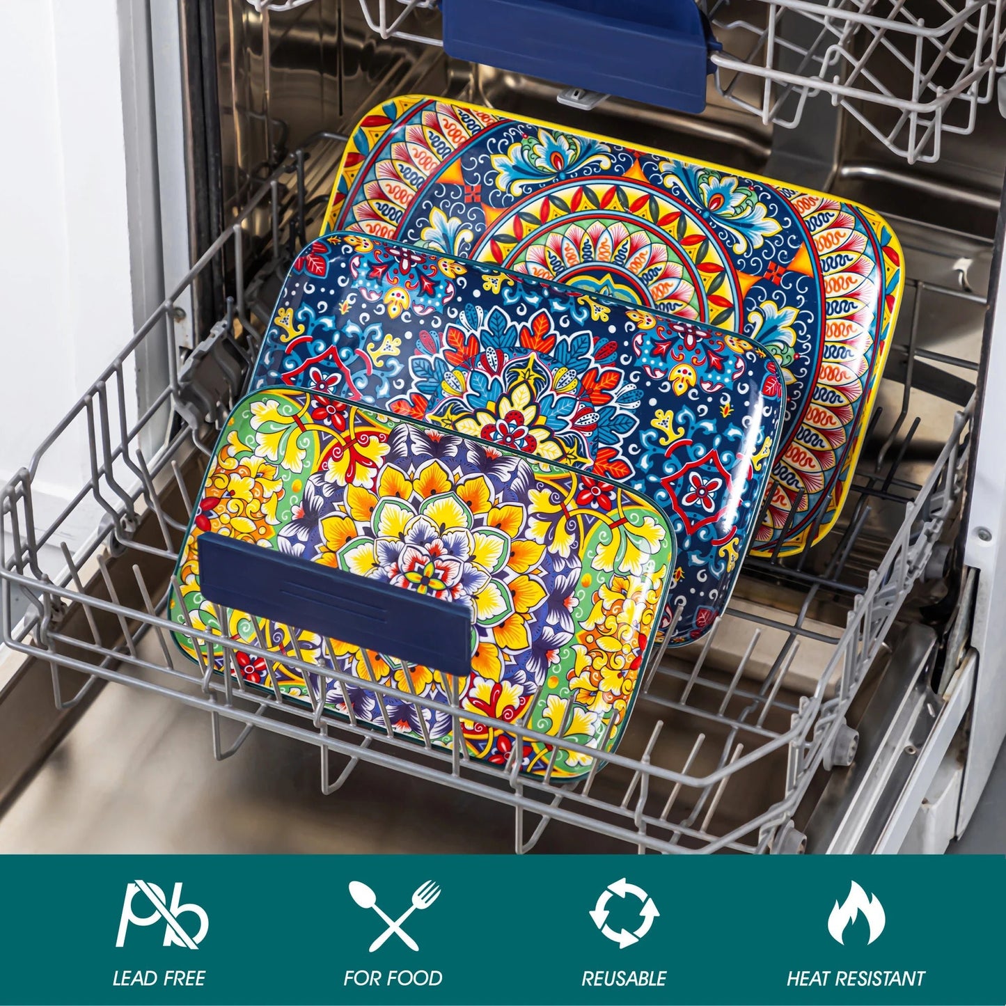 Keramik - Salatteller - Set: 3er - oder 6er - Set mit langen, rechteckigen Tellern für Kuchen, Salat & mehr - ApolettaApoletta