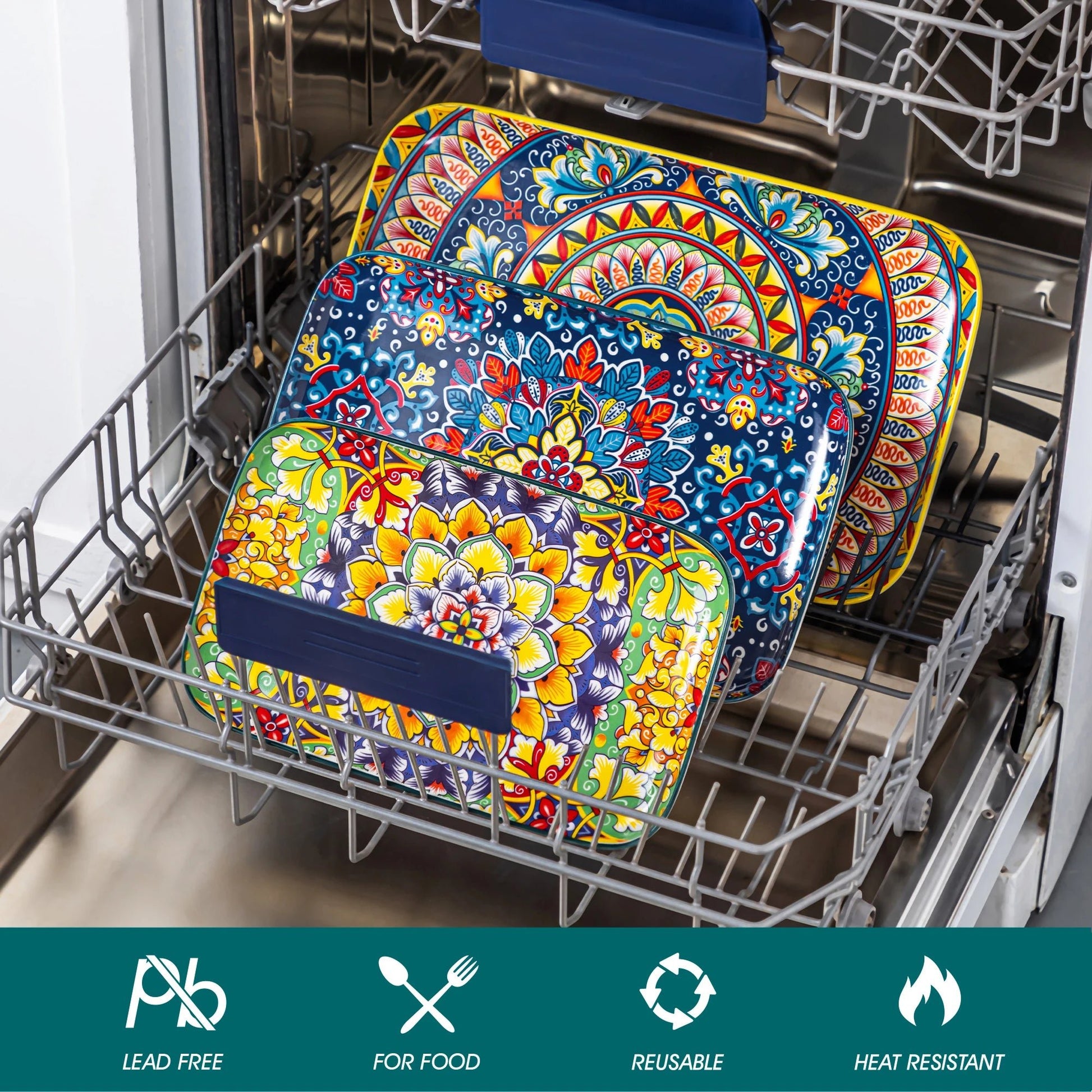 Keramik - Salatteller - Set: 3er - oder 6er - Set mit langen, rechteckigen Tellern für Kuchen, Salat & mehr - ApolettaApoletta