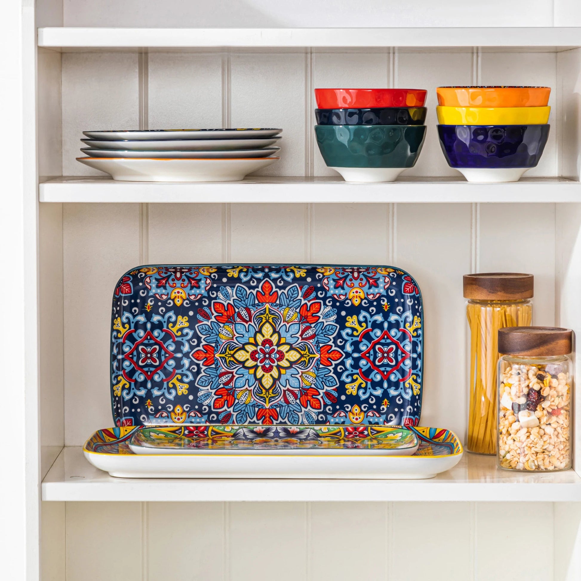 Keramik - Salatteller - Set: 3er - oder 6er - Set mit langen, rechteckigen Tellern für Kuchen, Salat & mehr - ApolettaApoletta